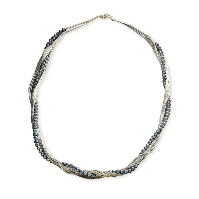 Liquid Silver and Peacock Pearl Necklace